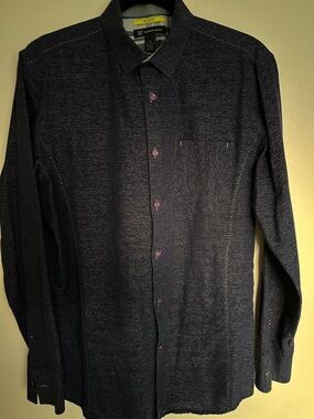 INC International Concepts Slim Fit Navy Button-Up Shirt